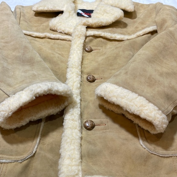 THE Coolest Vintage 1970s 80s Faux Suede Sheepskin Shearling Jacket Coat - Picture 10 of 16